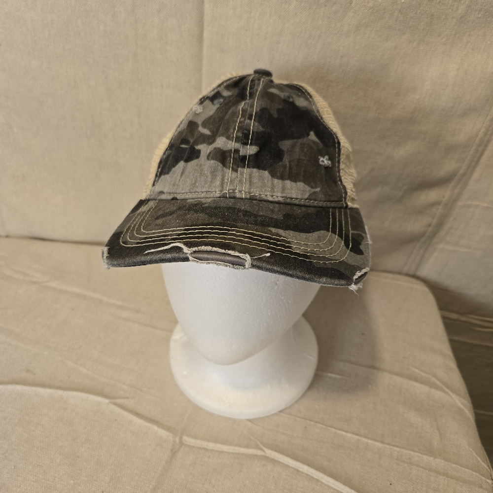 C.C Camouflage Distressed Mesh Back Baseball Cap Bun Hat